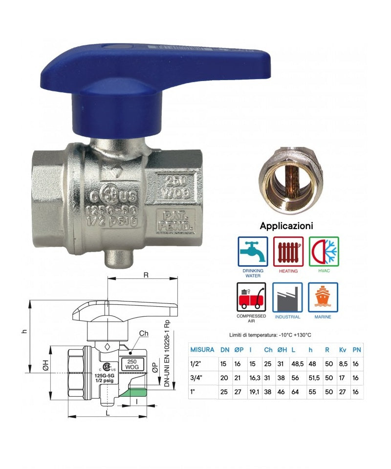 Valvola a sfera MF con farfalla con sistema di regolazione Di Flusso 1/2 FF