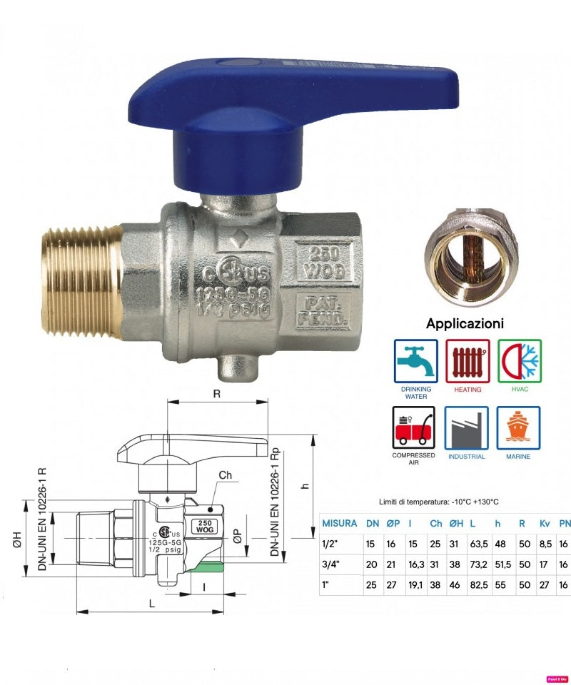 Valvola a sfera MF con farfalla con sistema di regolazione Di Flusso 1/2 MF