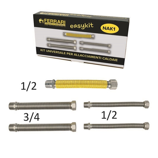 EASY KIT FLEX GIUNTI INOX 200/400 ALLACCIAMENTO PER CALDAIE 1/2 gas 3/4-1/2 Acqua