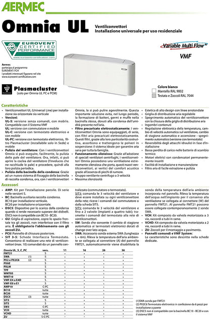 Ventilconvettore/fancoil AERMEC OMNIA UL-C 36 bianco con termostato elettronico