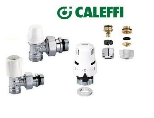 KIT VALVOLA+DETENTORE angolo 3/8 +TESTA TERMOSTATICA+ADATTATORI CALEFFI