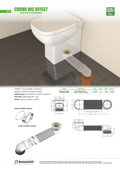 CURVA WC OFFSET MANICOTTO REGOLABILE IN LUNGHEZZA C/ANEL