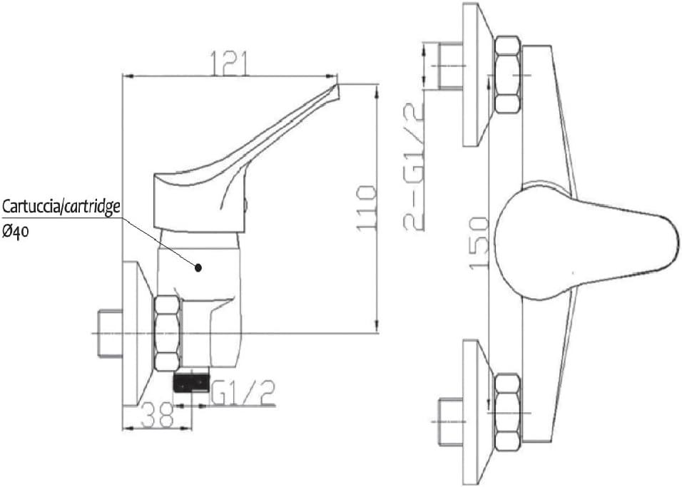 Ambrosiana SEI14040000 Rubinetto Miscelatore Doccia Esterno, Cromo