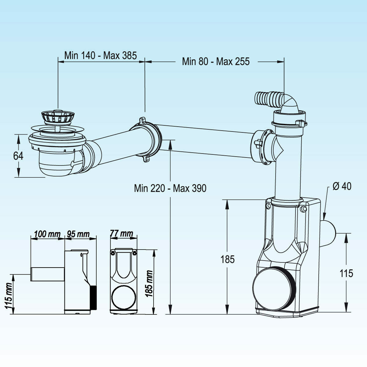 LIRA SIFONE KIT SPAZIO 1NT + PILETTA BASKET MINI GATTINARA