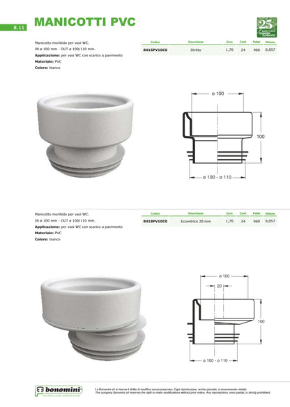 GUARNIZIONE MANICOTTO IN GOMMA WC ECCENTRICHE BIANCOV 100/110 COD. 8418PV10C0