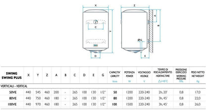 SCALDABAGNO 50 LT VERTICALE ISEA SWING Flangia di ispezione con 5 bulloni