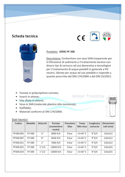 IDROTEC CONTENITORE FILTRO IN PLASTICA PER CARTUCCE FILTRANTI e accessori