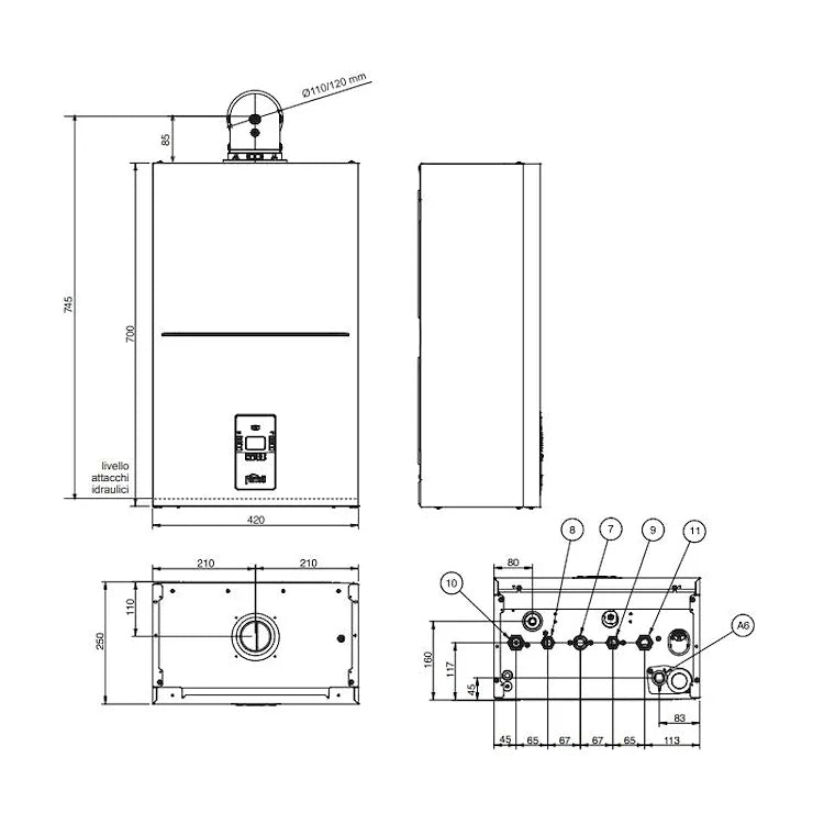 CALDAIA MURALE CONDENSAZIONE BLUEHELIX ALPHA 24C MET/GPL 0TPF2AWA FERROLI COMPLETA DI KIT FUMI