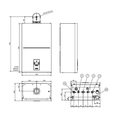 CALDAIA MURALE CONDENSAZIONE BLUEHELIX ALPHA 24C MET/GPL 0TPF2AWA FERROLI COMPLETA DI KIT FUMI