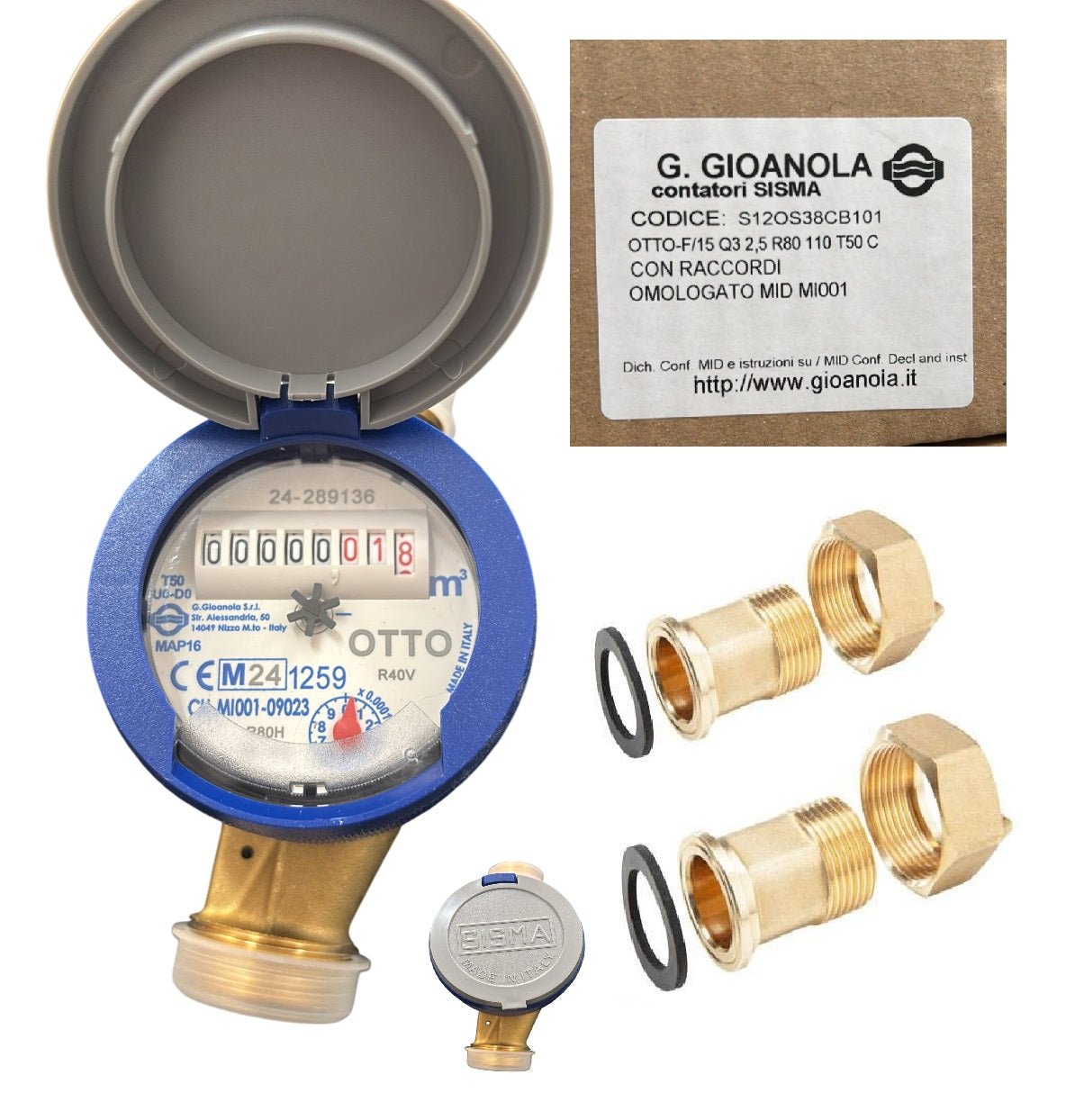 Contatore per Acqua Gioanola da 3/4 asciutto  USF OTTO-F/20 Q3 4,0 R80 130 T50 C/COP