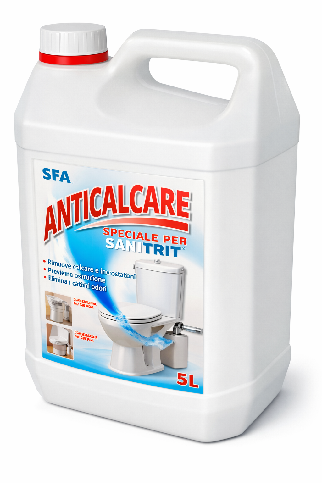 Liquido anticalcare Sanitrit 5 Litri per trituratori WC – Pulizia professionale e manutenzione impianti
