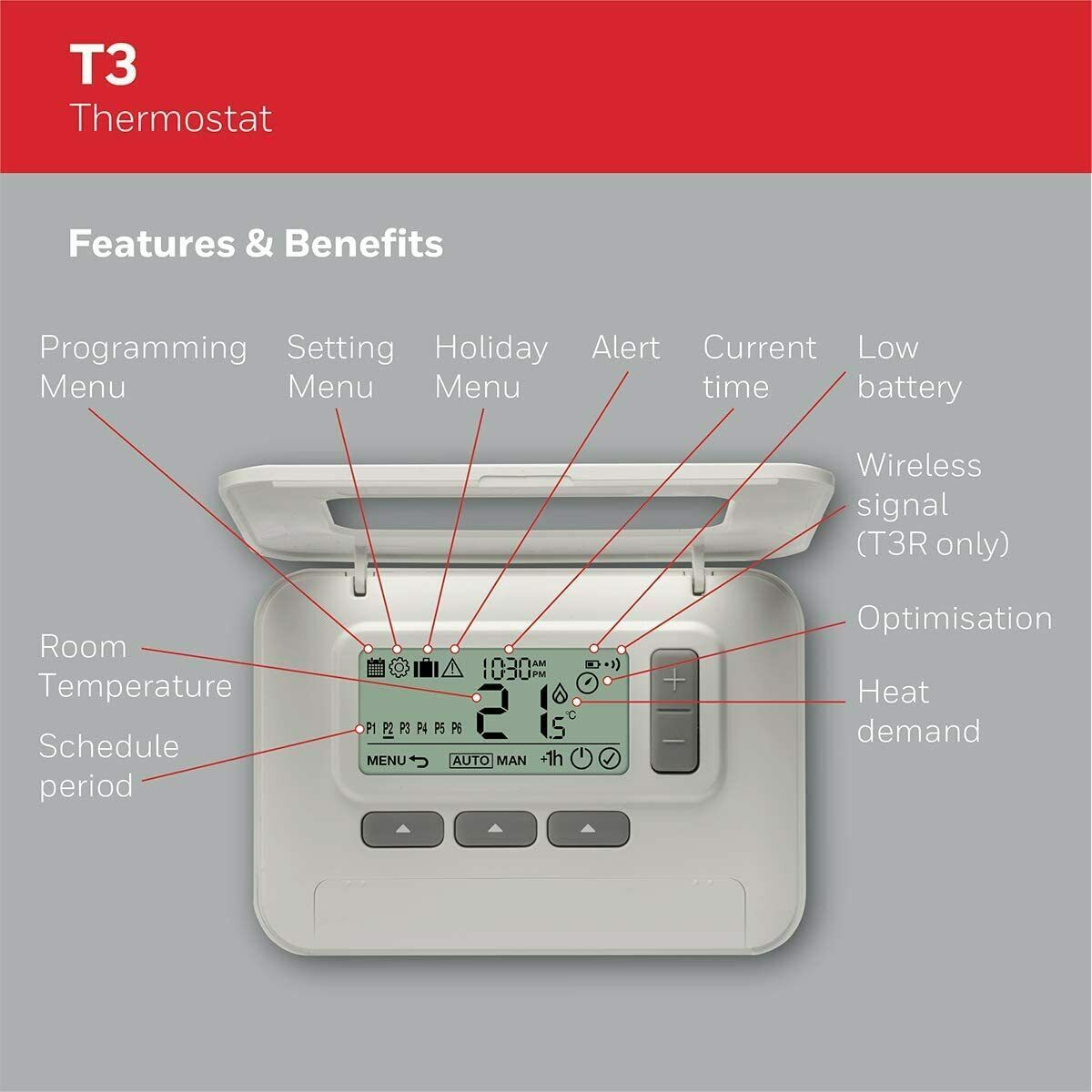 Honeywell T3H110A0050 Weekly Wired T3 Chronothermostat White Battery Operated